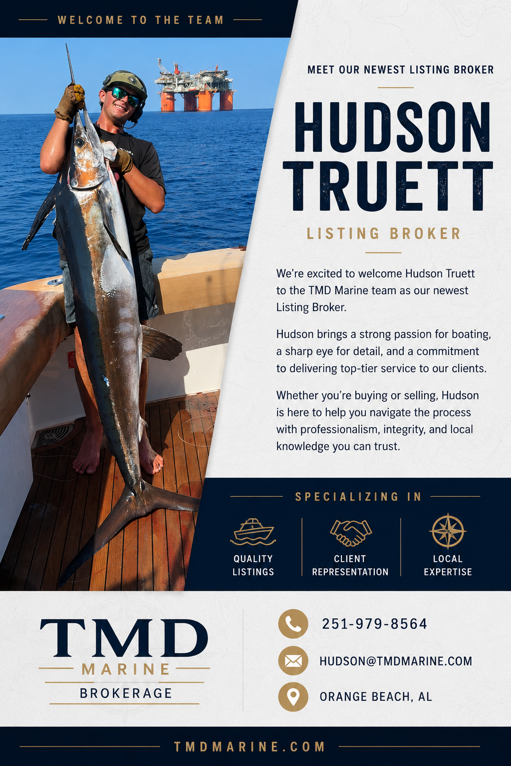 Hudson Truett — newest listing broker at TMD Marine